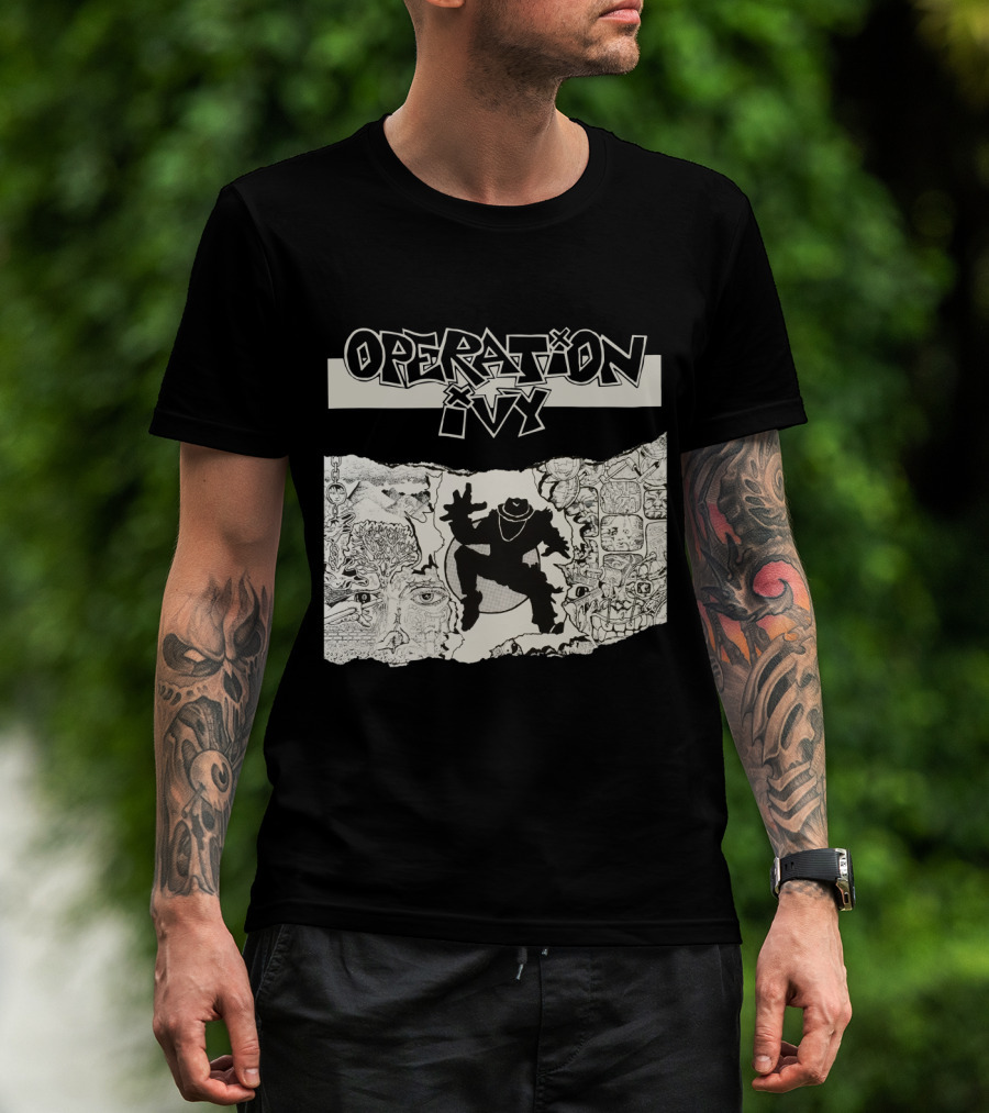 Operation Ivy Energy Album Cover Black And White Silhouetted Figure And Doodle Art T-Shirt