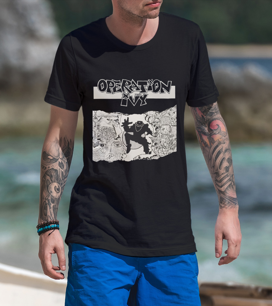 Operation Ivy Energy Album Cover Black And White Silhouetted Figure And Doodle Art T-Shirt