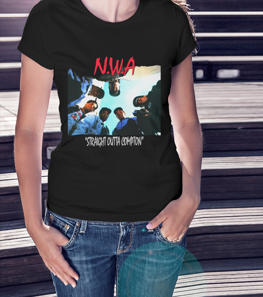 N.w.a Straight Outta Compton Black Crew Portrait 90S Style T-Shirt
