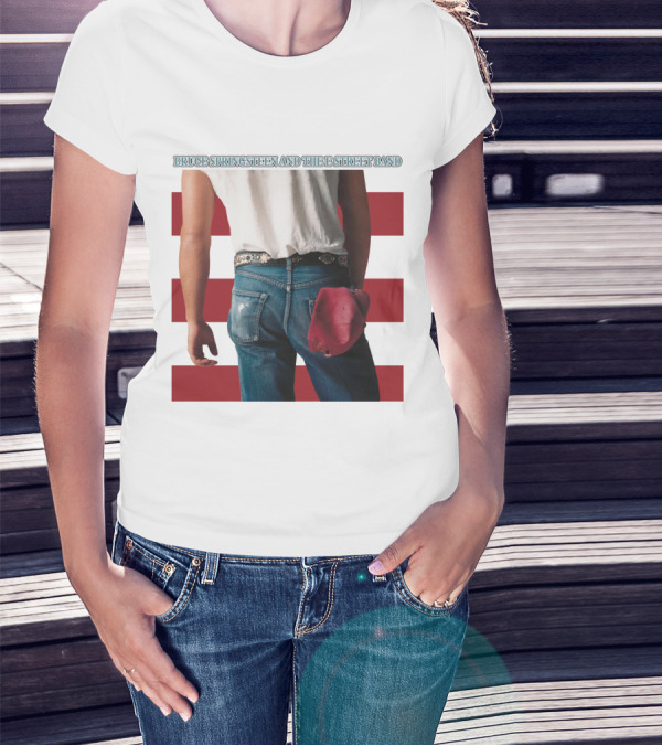 Bruce Springsteen And The E Street Band Born In The U.S.A. Denim Red Cap Stripes Iconic Album Cover T-Shirt