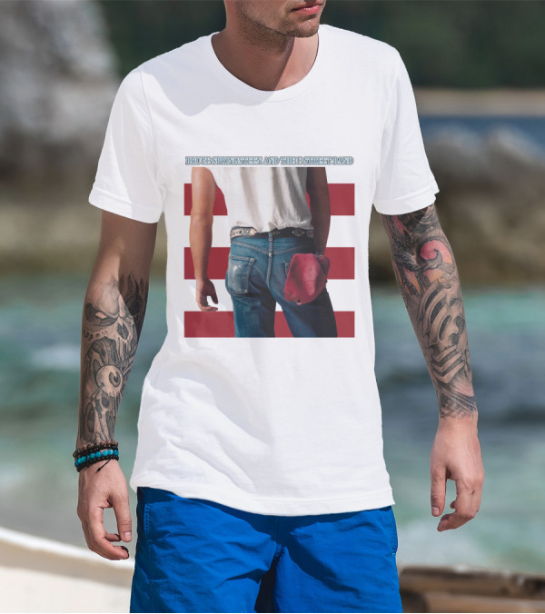 Bruce Springsteen And The E Street Band Born In The U.S.A. Denim Red Cap Stripes Iconic Album Cover T-Shirt
