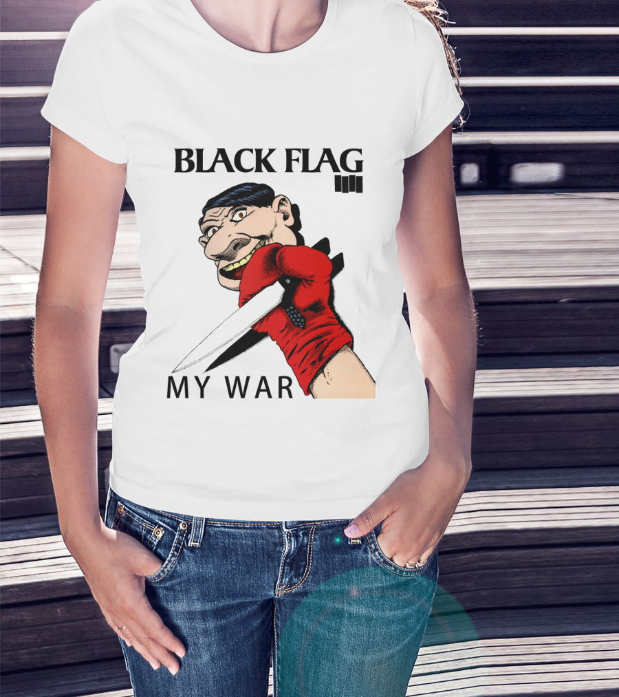 Black Flag My War Red Glove Knife Cartoon Face T-Shirt
