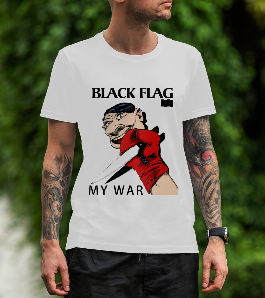 Black Flag My War Red Glove Knife Cartoon Face T-Shirt