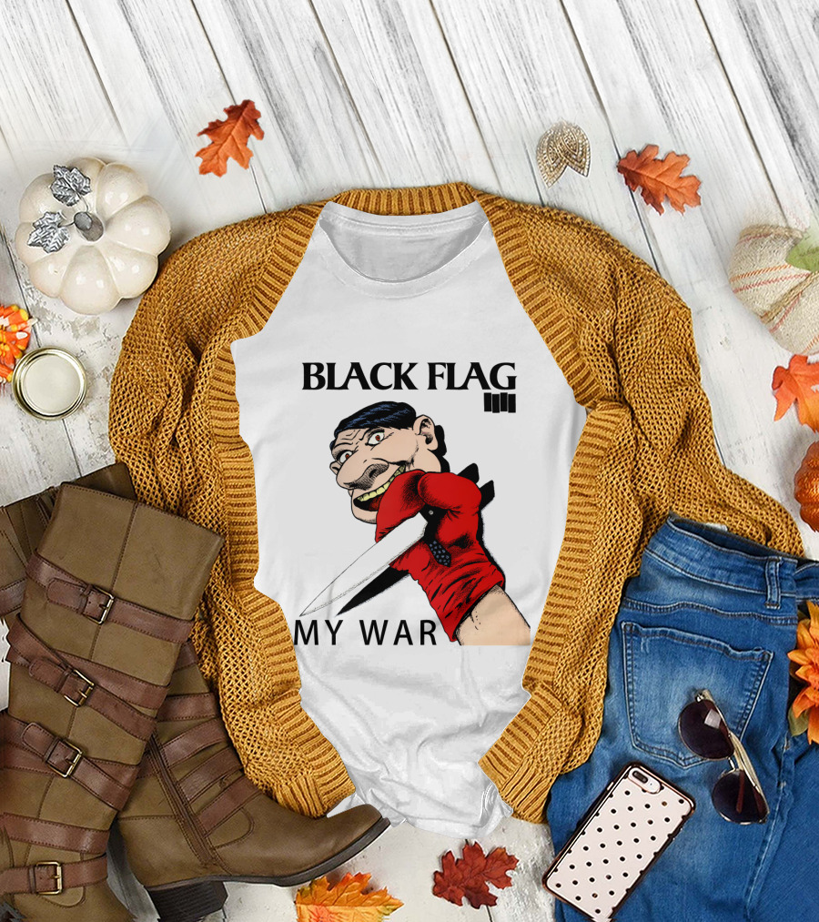 Black Flag My War Red Glove Knife Cartoon Face T-Shirt