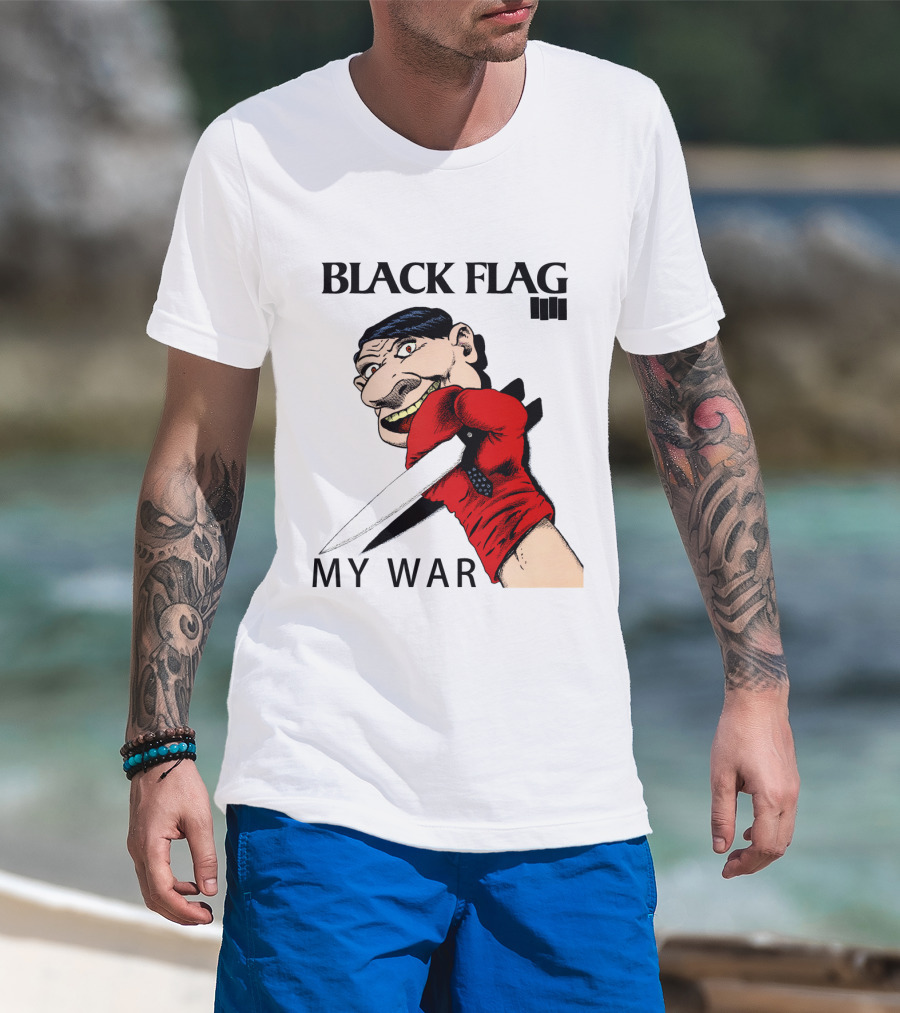 Black Flag My War Red Glove Knife Cartoon Face T-Shirt