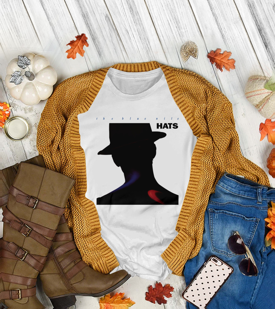 The Blue Nile Hats Silhouette with Hat in Black and Blue Accents T-Shirt