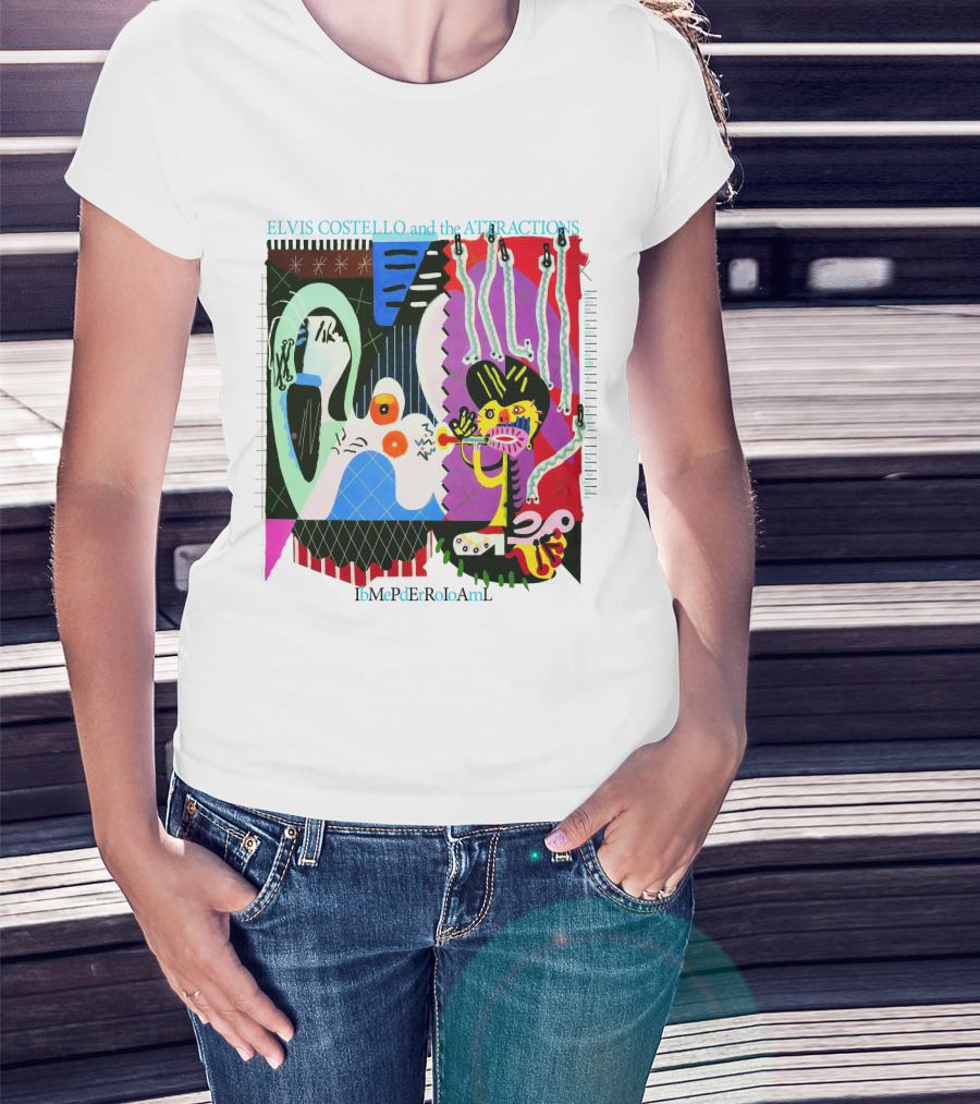 Elvis Costello And The Attractions Ibmepderroioaml Imperial Bedroom Vibrant Abstract Artwork T-Shirt