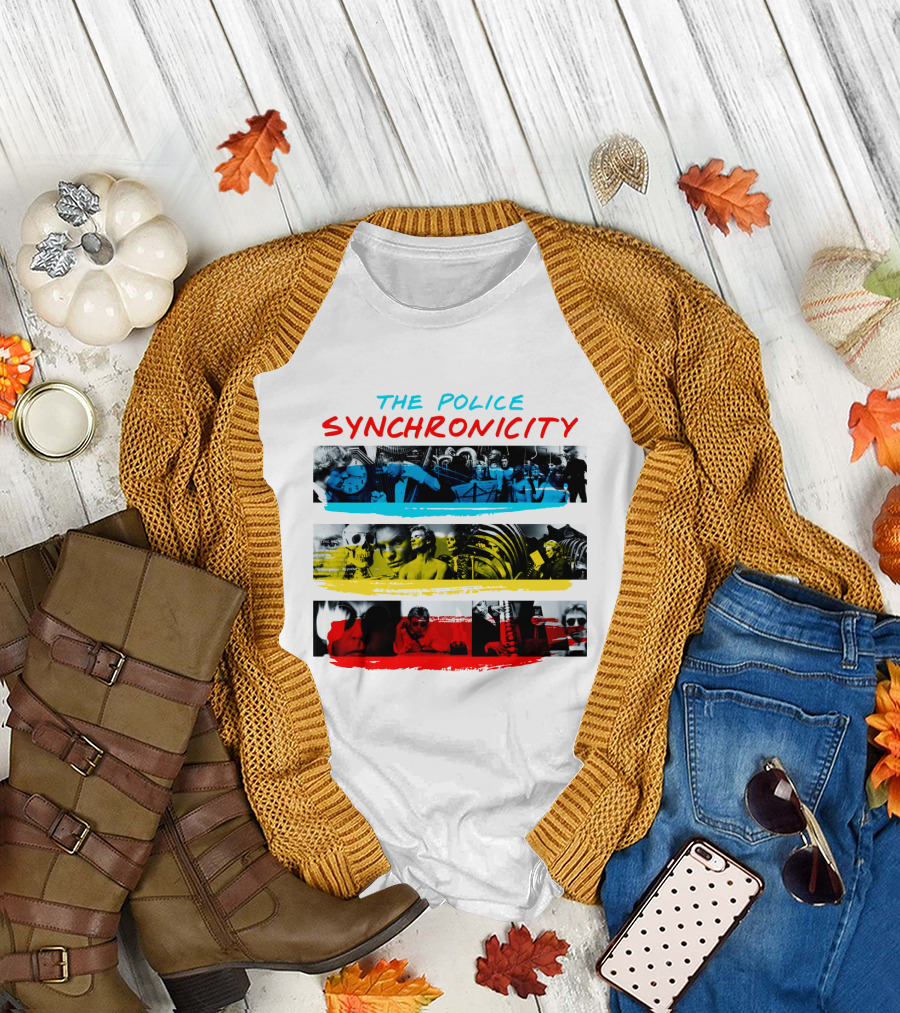 The Police Synchronicity Album Cover Art Blue Yellow Red Stripes T-Shirt