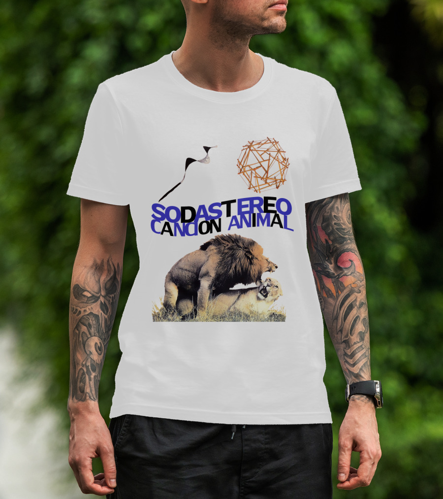 Soda Stereo Cancion Animal Lion Imagery With Geometric Sun T-Shirt