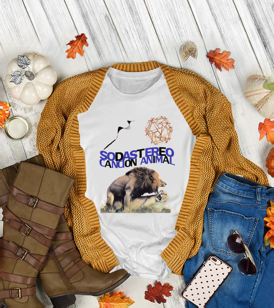 Soda Stereo Cancion Animal Lion Imagery With Geometric Sun T-Shirt