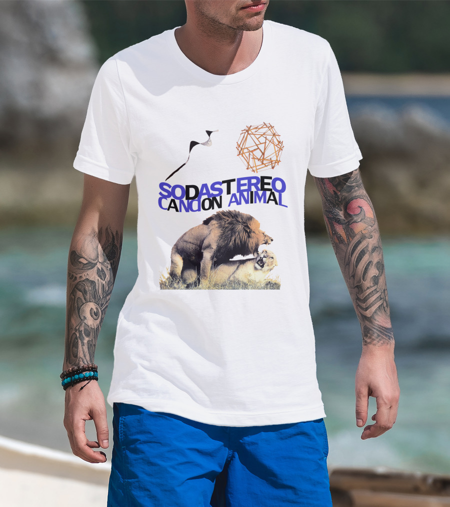 Soda Stereo Cancion Animal Lion Imagery With Geometric Sun T-Shirt