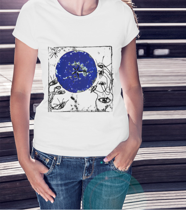 The Cure Wish Album Art Blue Circle With Abstract Eye Drawings T-Shirt