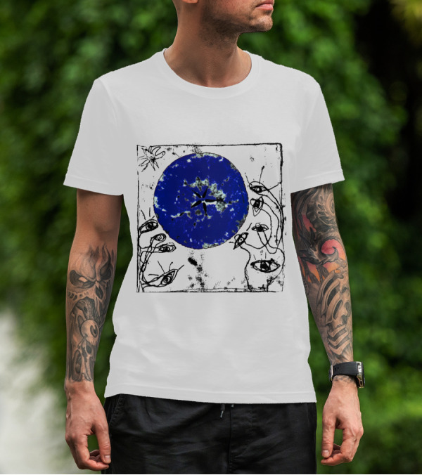 The Cure Wish Album Art Blue Circle With Abstract Eye Drawings T-Shirt
