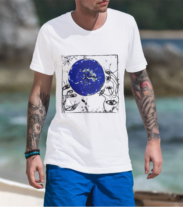 The Cure Wish Album Art Blue Circle With Abstract Eye Drawings T-Shirt