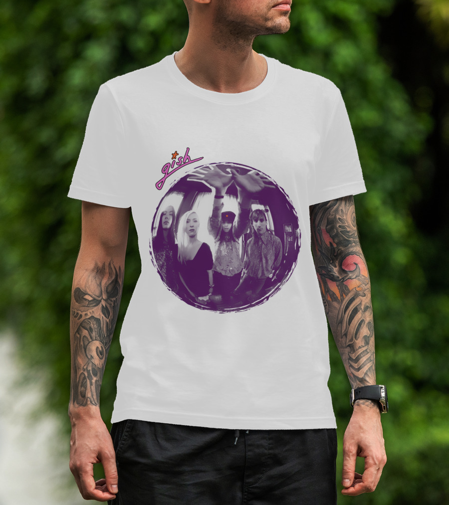The Smashing Pumpkins Gish Album Band Photo With Purple Circle And Text T-Shirt