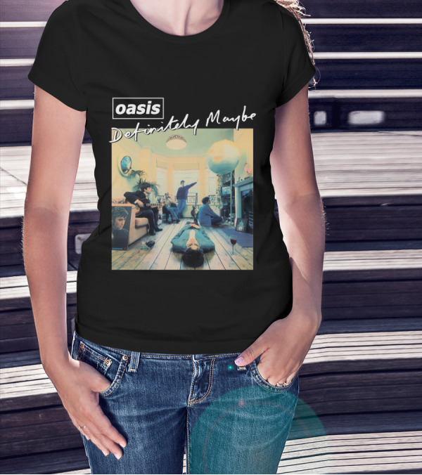 Oasis Definitely Maybe Album Cover Iconic Band Room Scene T-Shirt