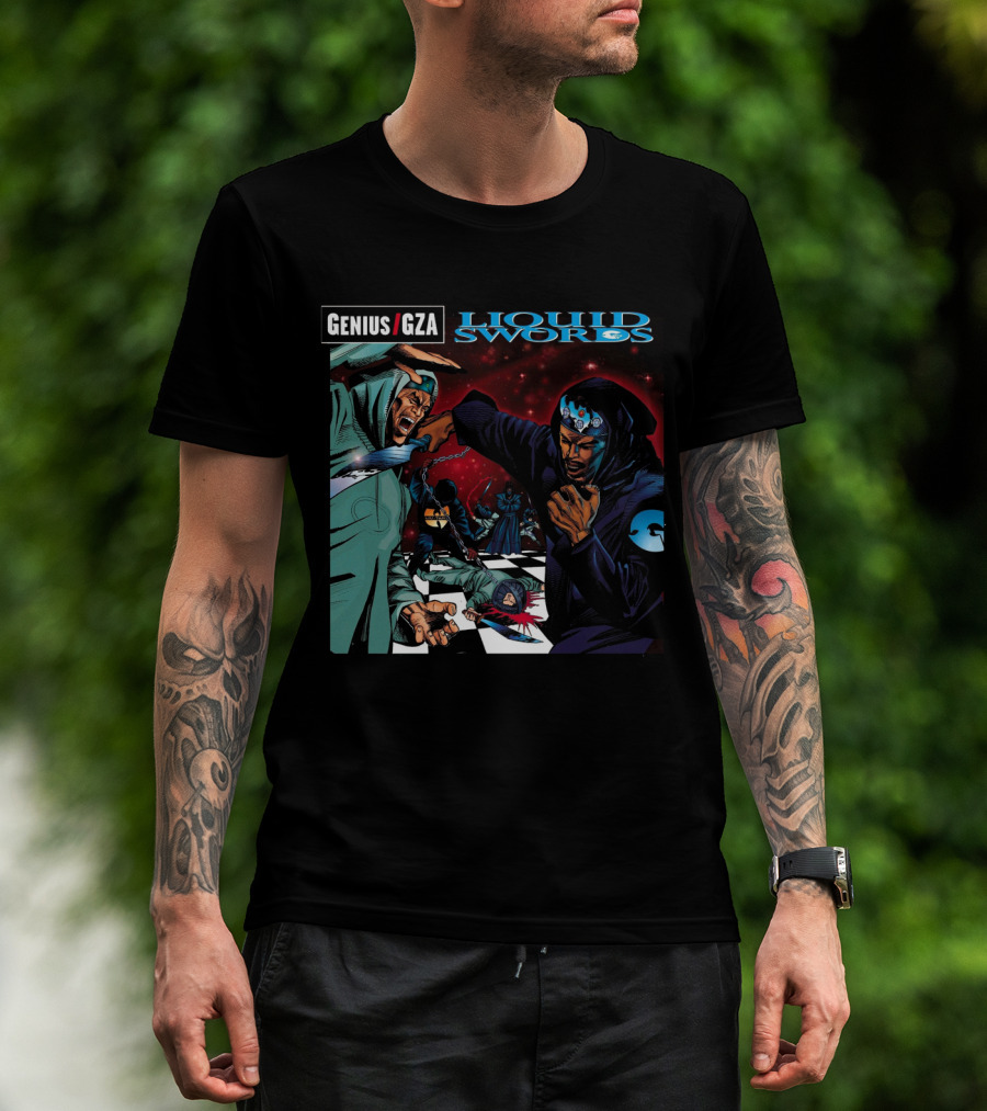Genius Gza Liquid Swords 1995 Chess Battle Scene Warrior Confrontation T-Shirt