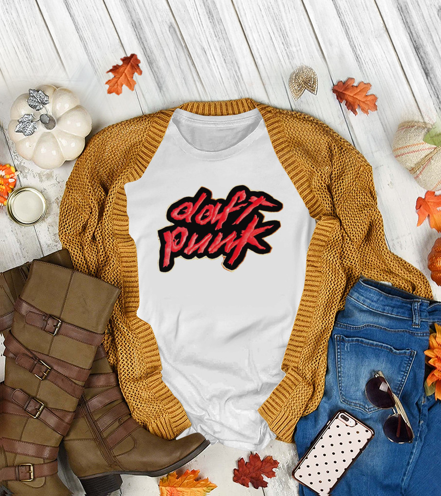 Daft Punk Logo Red Stylized Text T-Shirt