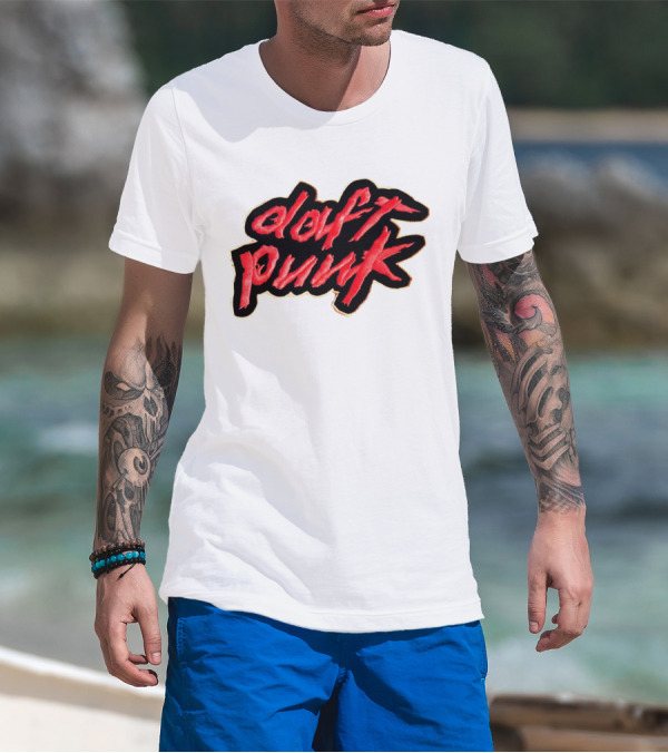 Daft Punk Logo Red Stylized Text T-Shirt