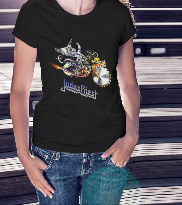 Judas Priest Painkiller Winged Rider On Dragon Motorcycle With Saw Blades T-Shirt