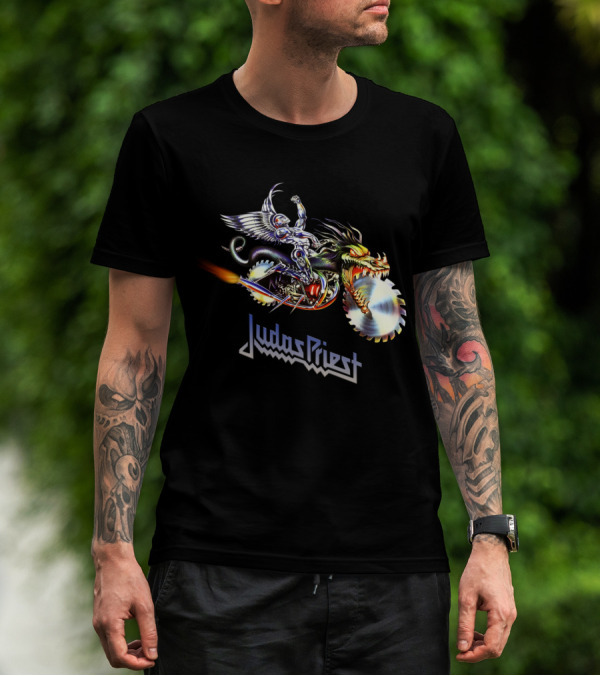 Judas Priest Painkiller Winged Rider On Dragon Motorcycle With Saw Blades T-Shirt