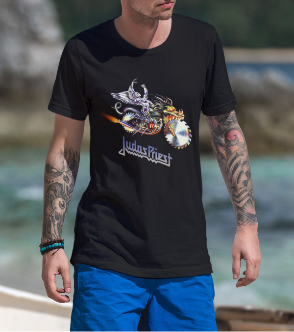 Judas Priest Painkiller Winged Rider On Dragon Motorcycle With Saw Blades T-Shirt
