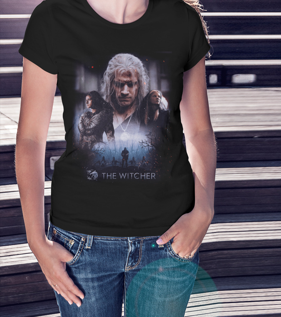 The Witcher Geralt Yennefer Ciri Dark Forest Scene T-Shirt