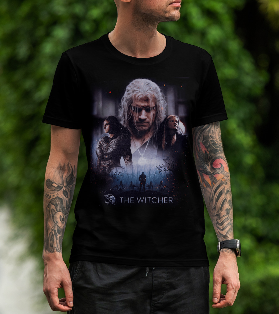 The Witcher Geralt Yennefer Ciri Dark Forest Scene T-Shirt