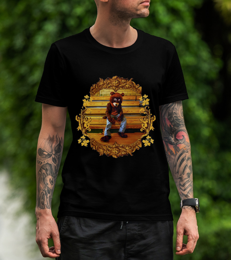 Kanye West The College Dropout Bear Sitting On Wooden Bleachers Gold Ornate Frame T-Shirt