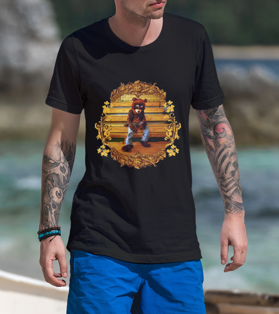Kanye West The College Dropout Bear Sitting On Wooden Bleachers Gold Ornate Frame T-Shirt