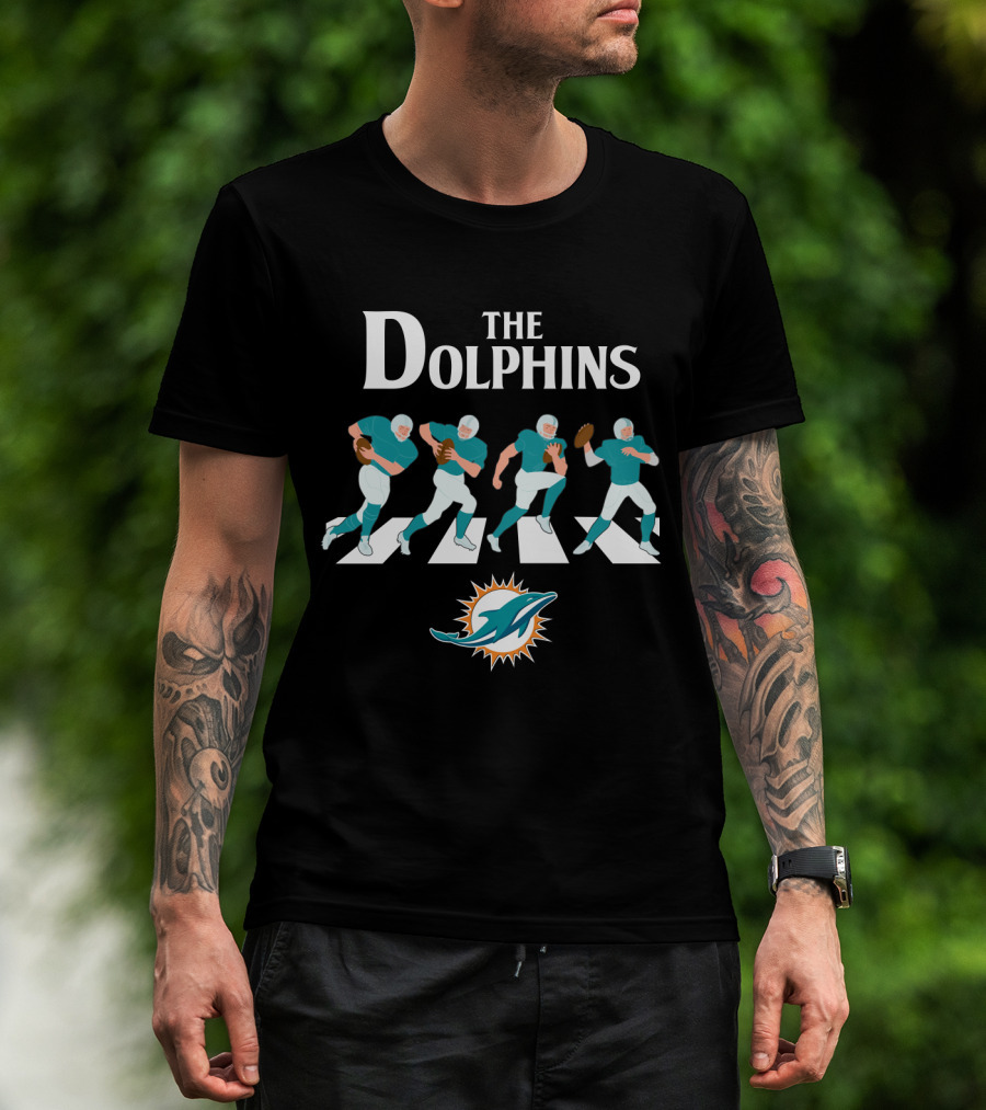 Miami Dolphins Walk The Abbey Road With Iconic Crossing And Football Players T-Shirt