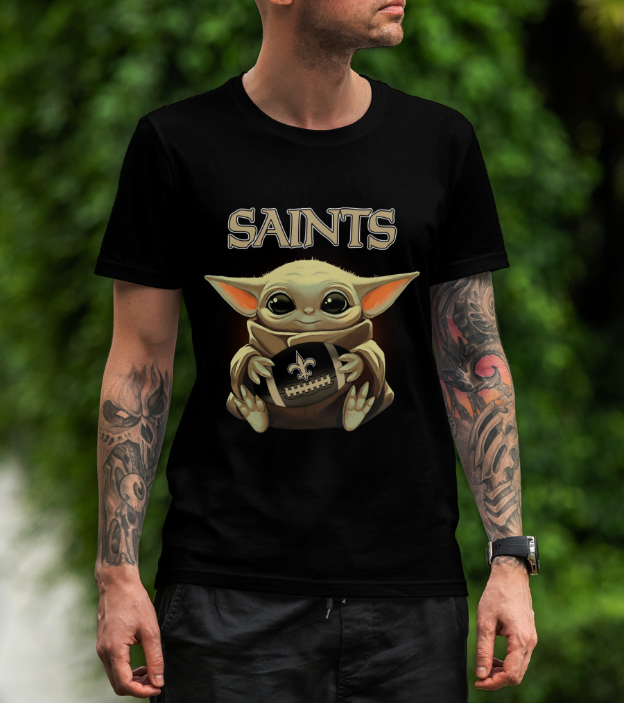 Saints Baby Yoda Holding New Orleans Football T-Shirt