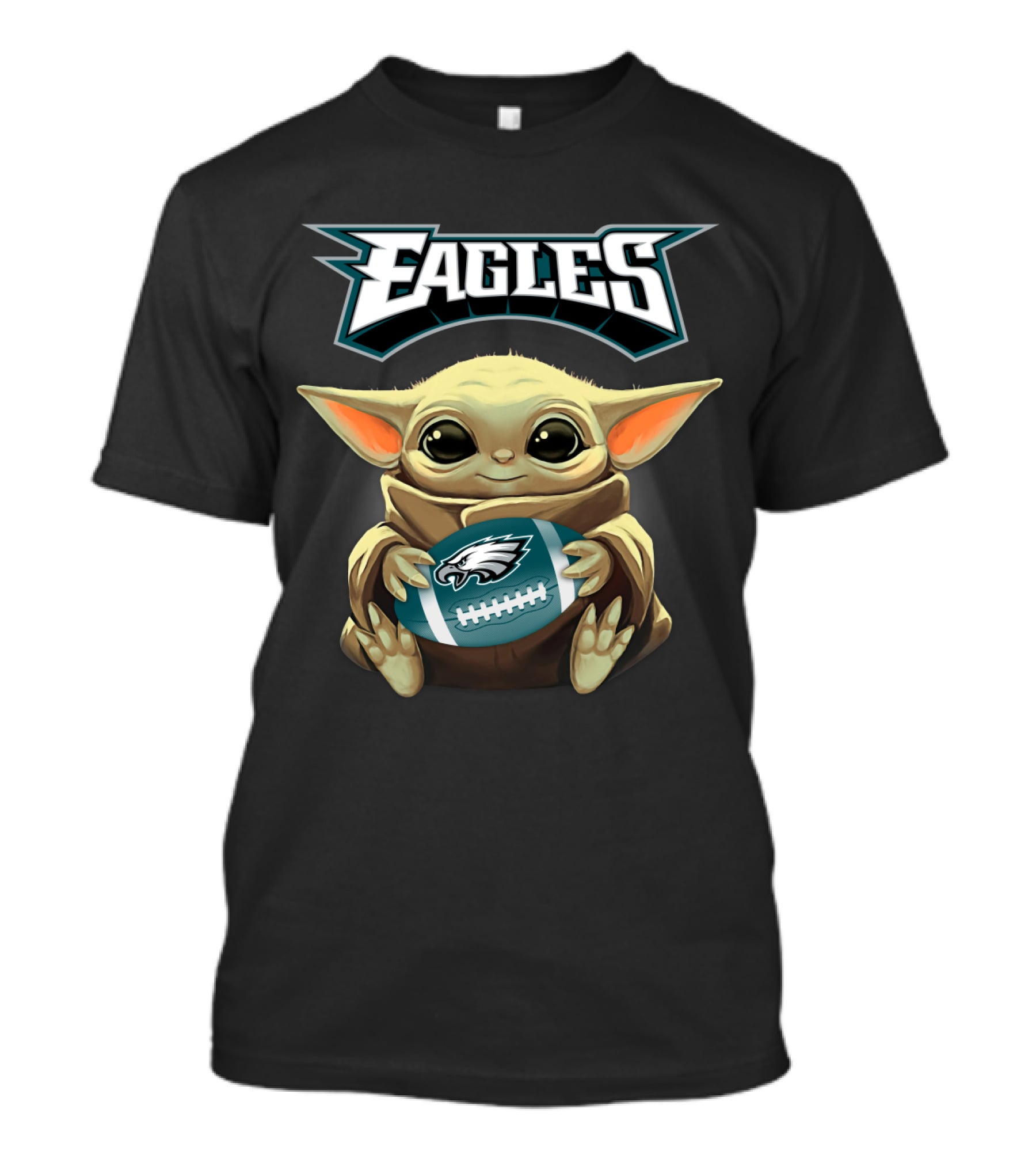 Eagles Philadelphia Baby Yoda Football Holding Eagles Logo Football T-Shirt