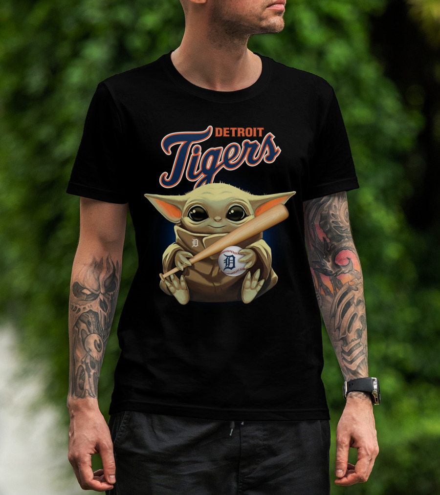 Detroit Tigers Baby Yoda Baseball Bat And Ball T-Shirt