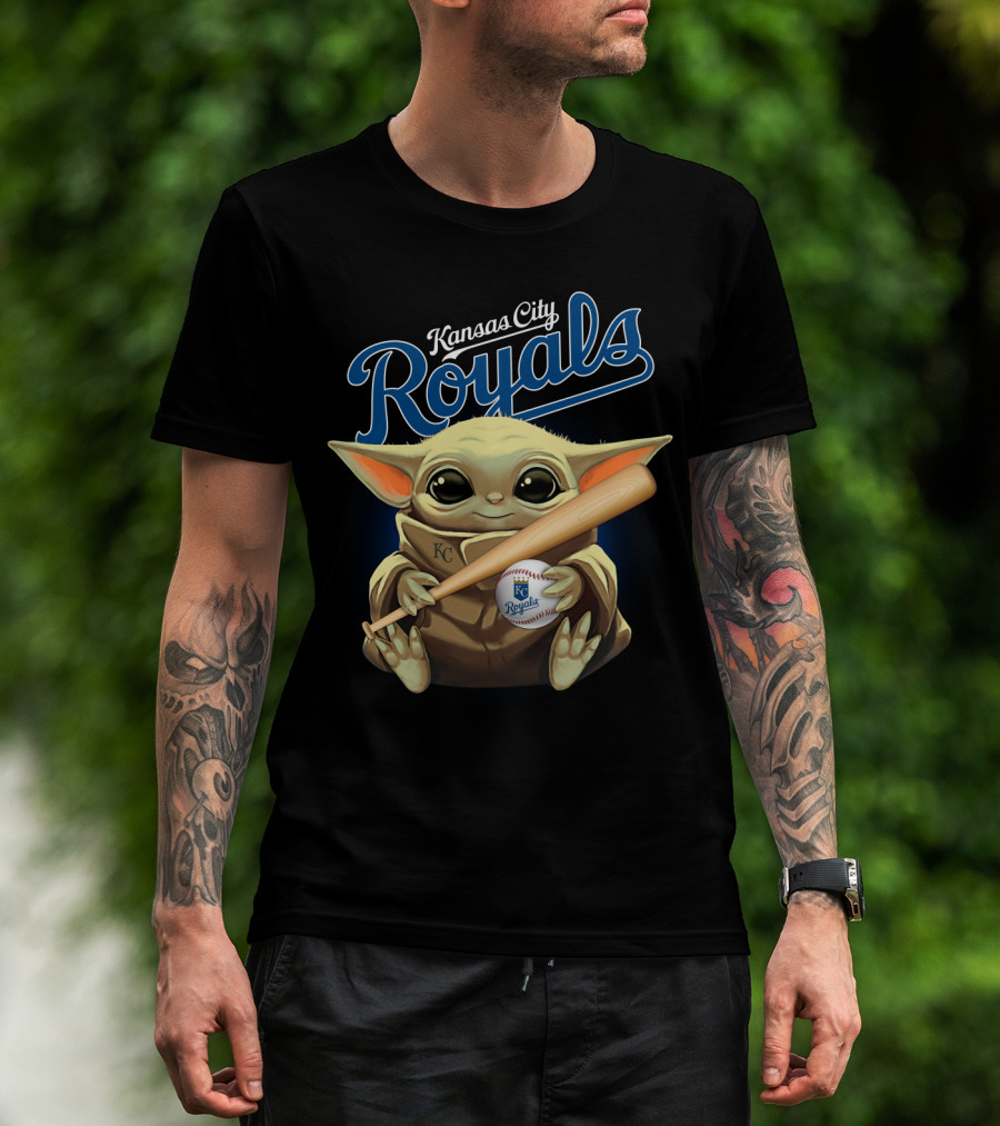 Kansas City Royals Baby Yoda Baseball Bat Holding Baseball T-Shirt