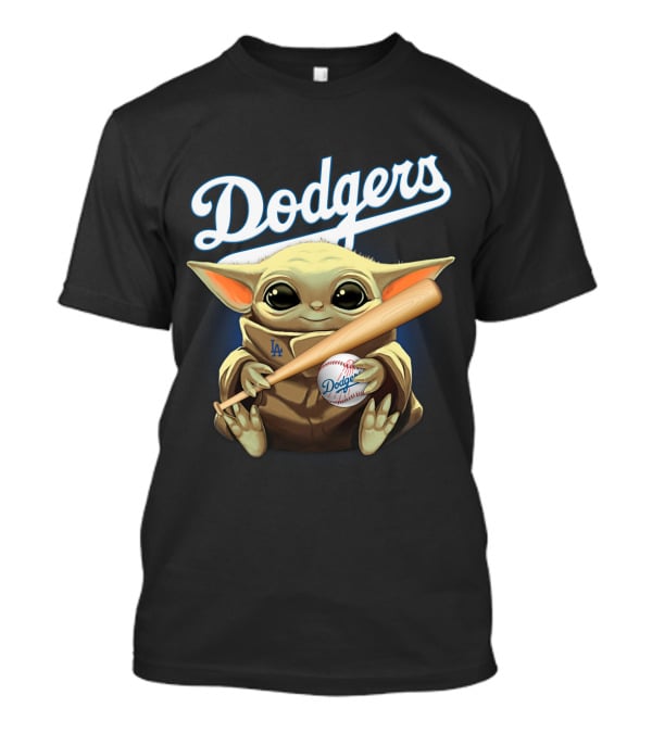 Dodgers Baby Yoda Holding Baseball Bat And Ball T-Shirt