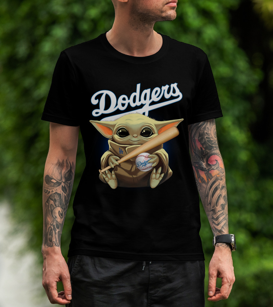 Dodgers Baby Yoda Holding Baseball Bat And Ball T-Shirt