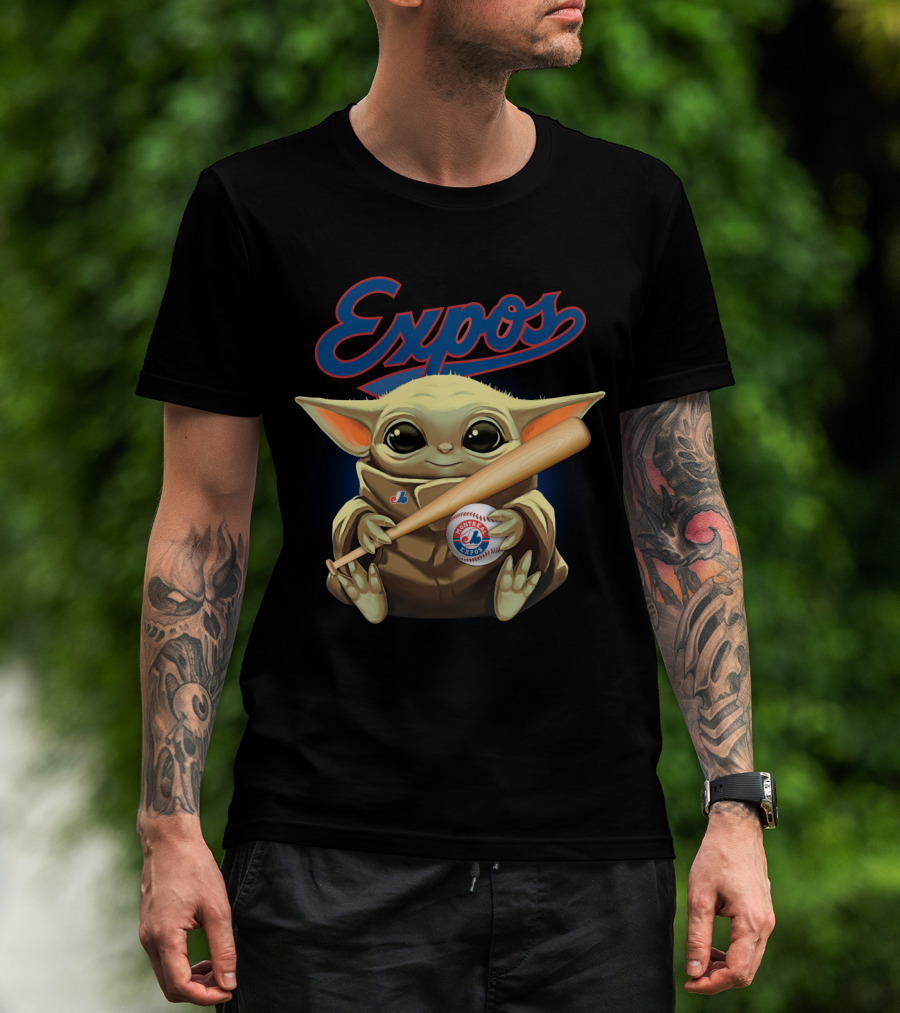 Expos Baseball Baby Yoda Montreal Charm With Bat T-Shirt