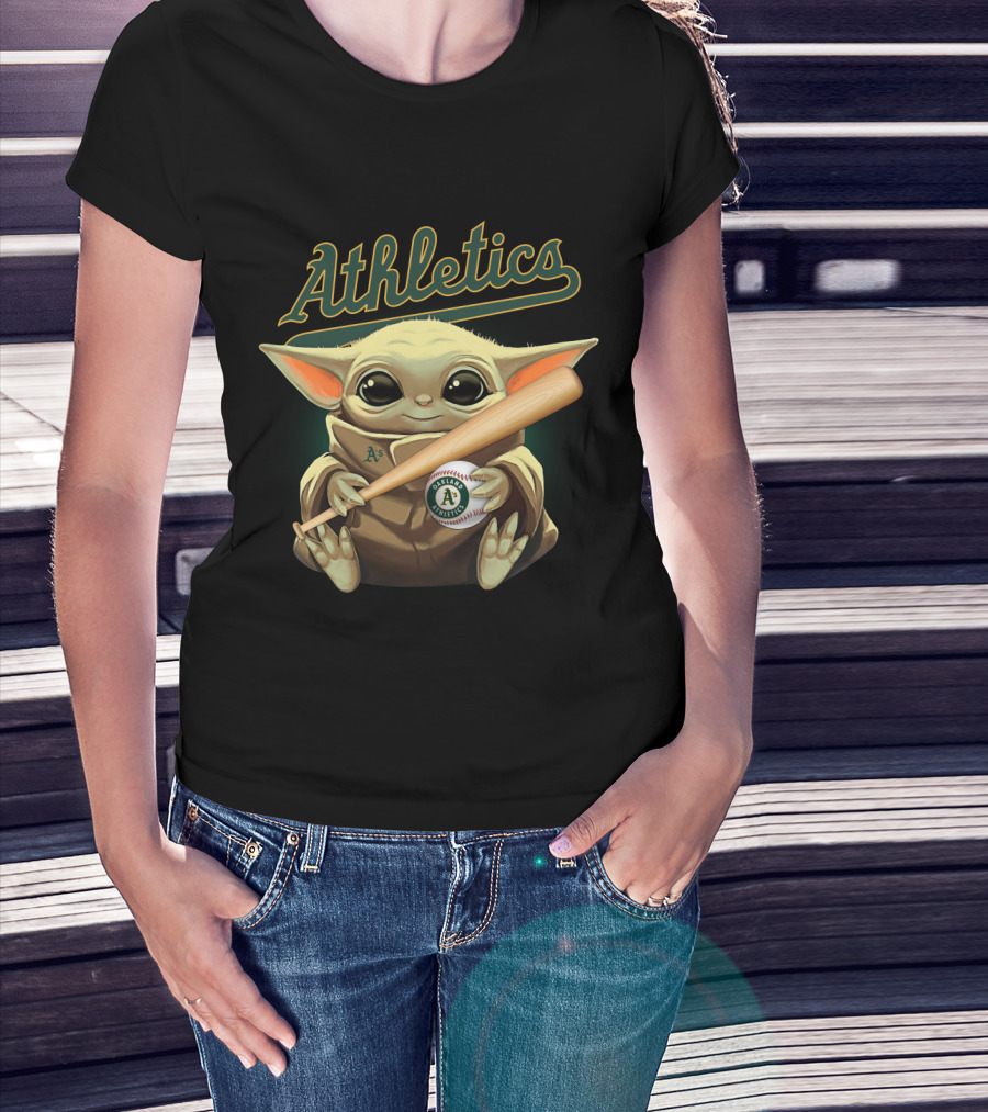Athletics A's Baseball Baby Yoda Holding Bat And Ball T-Shirt