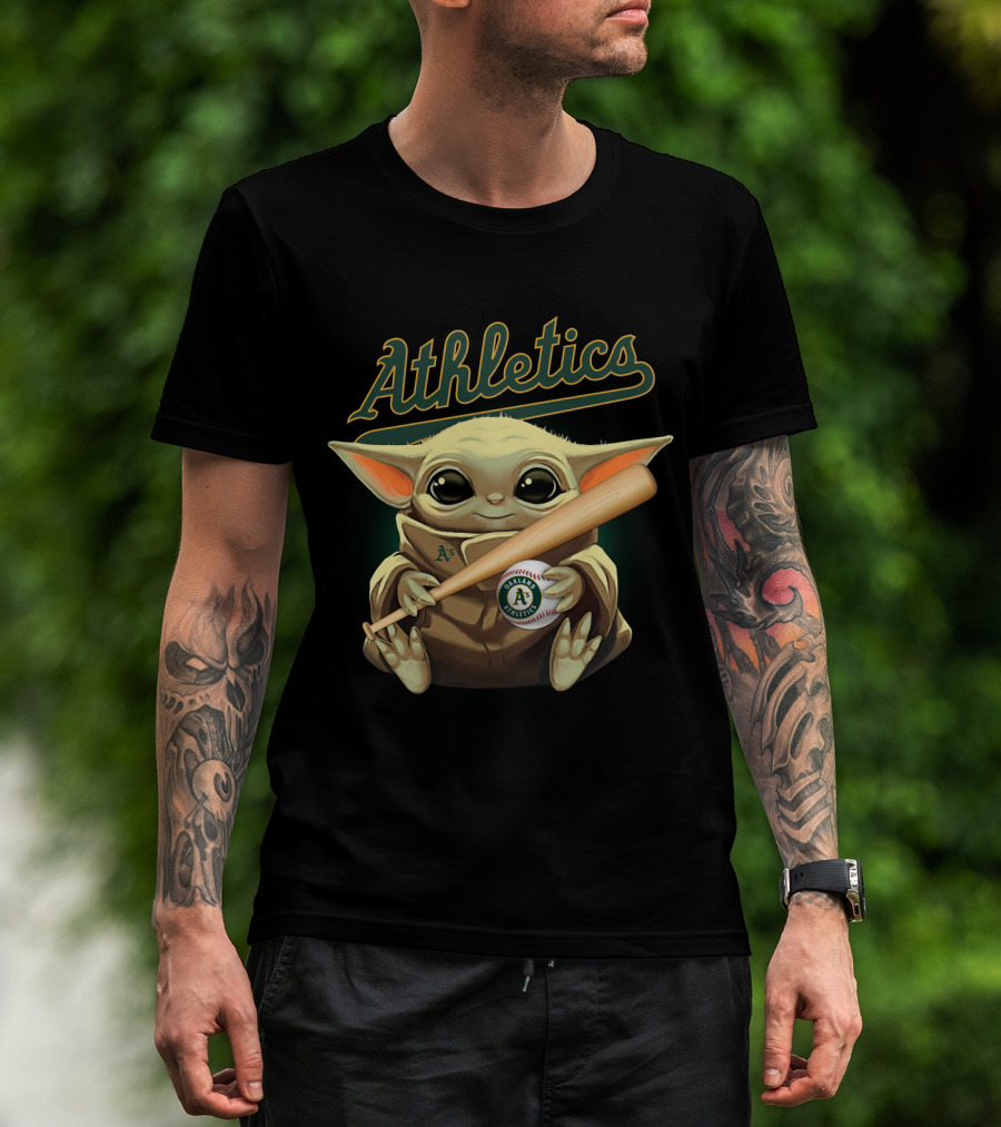 Athletics A's Baseball Baby Yoda Holding Bat And Ball T-Shirt