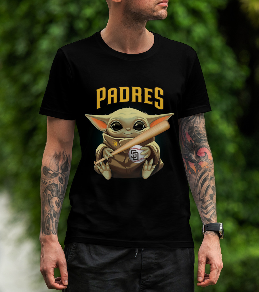 Padres Baby Yoda With Bat And Ball Sd T-Shirt