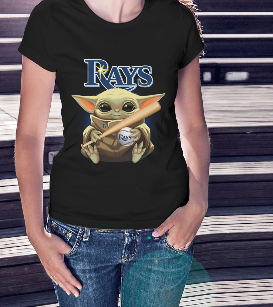 Rays Baby Yoda Holding Baseball And Bat With Star Wars Crossover T-Shirt