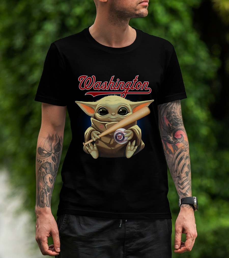 Washington Nationals Baby Yoda Baseball Bat And Ball T-Shirt