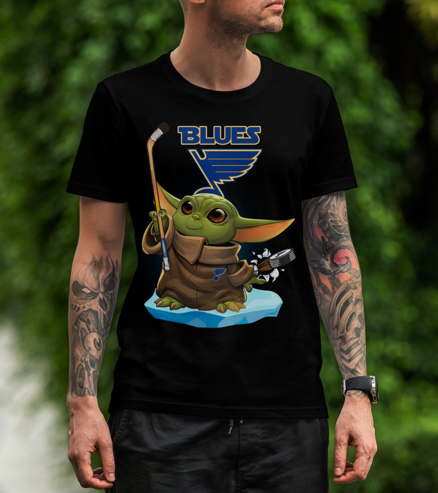 St Louis Blues Baby Yoda Hockey Stick Puck T-Shirt