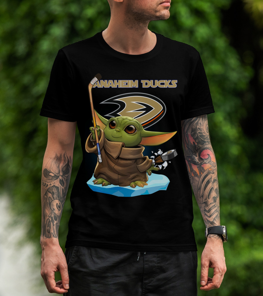 Anaheim Ducks Baby Yoda Hockey Star Wars Crossover Ice Rink Puck T-Shirt