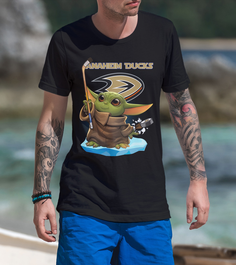Anaheim Ducks Baby Yoda Hockey Star Wars Crossover Ice Rink Puck T-Shirt