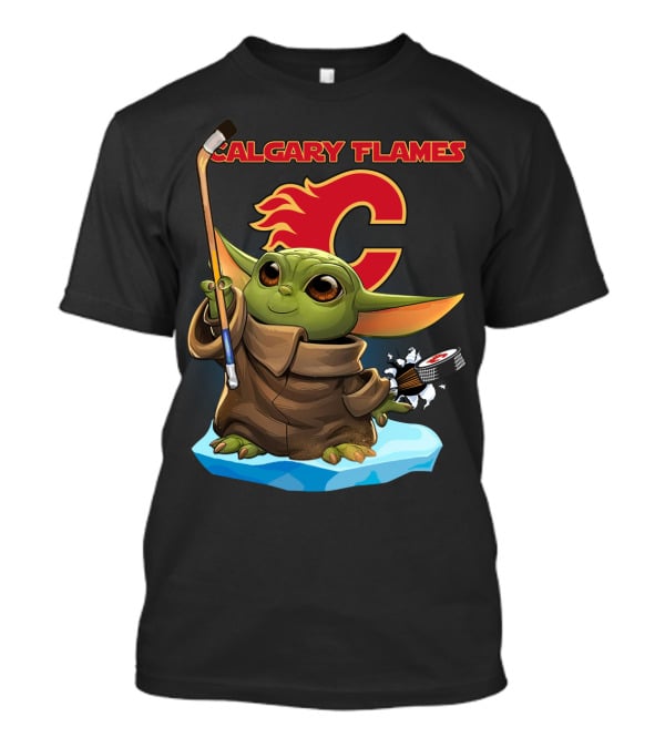 Baby Yoda Calgary Flames Hockey T-Shirt