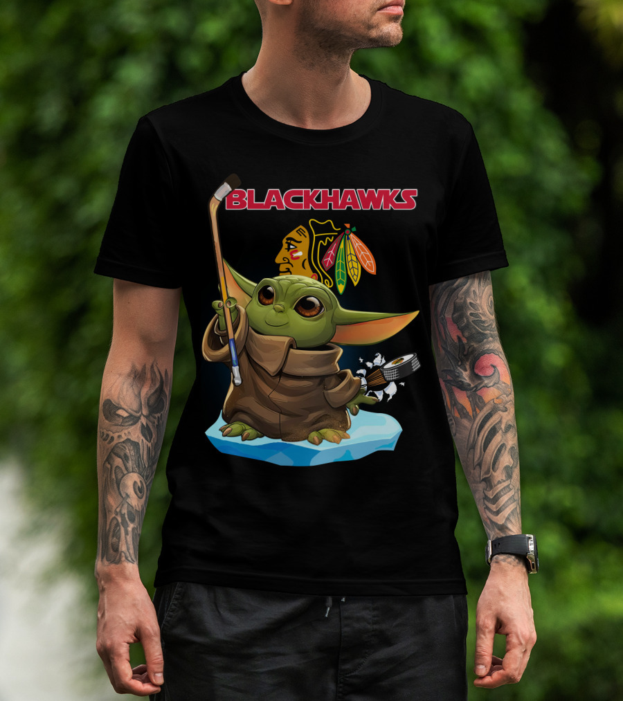 Blackhawks Baby Yoda Hockey Star Wars Character T-Shirt