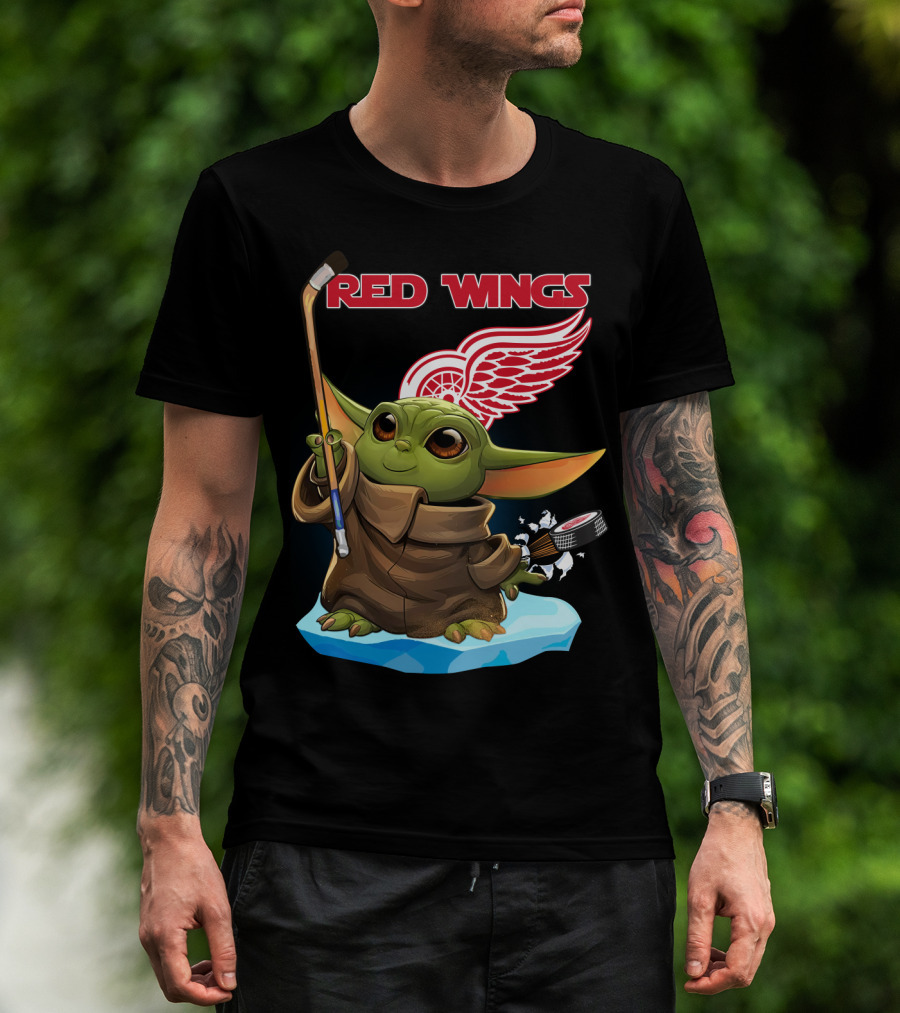 Red Wings Baby Yoda Hockey T-Shirt