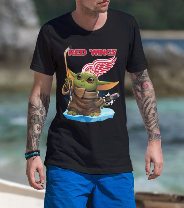 Red Wings Baby Yoda Hockey T-Shirt